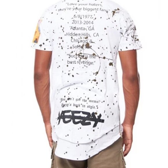 Rise As 1ne Men Small Colored Paint Patched Zipper Yeezy Longline T Shirt Black - Picture 12 of 13